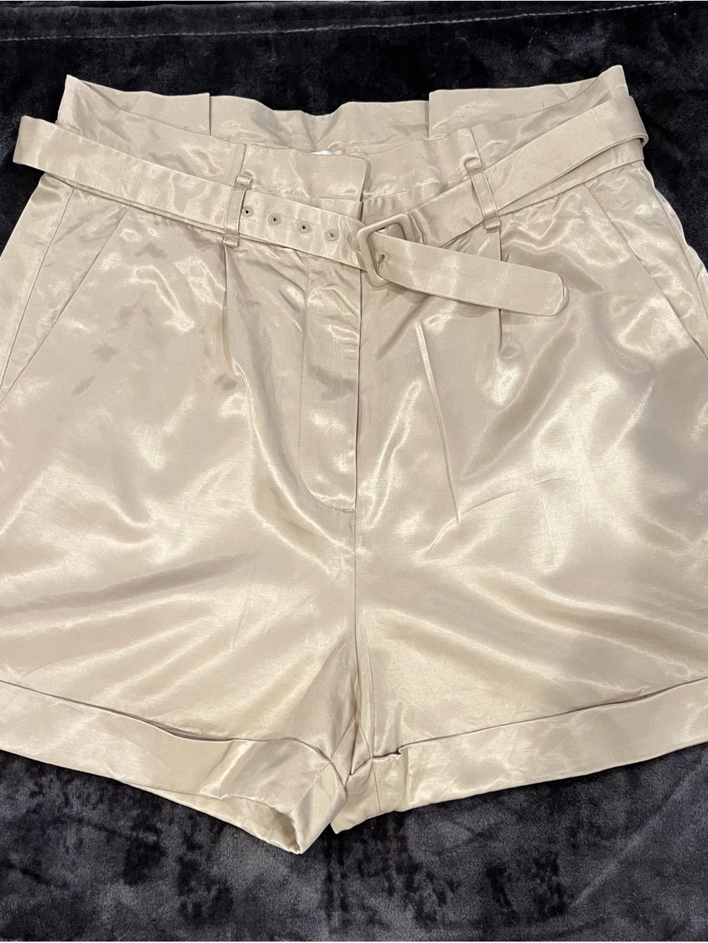 & Other Stories Satin High-Waist Belted Shorts - Creamy Beige